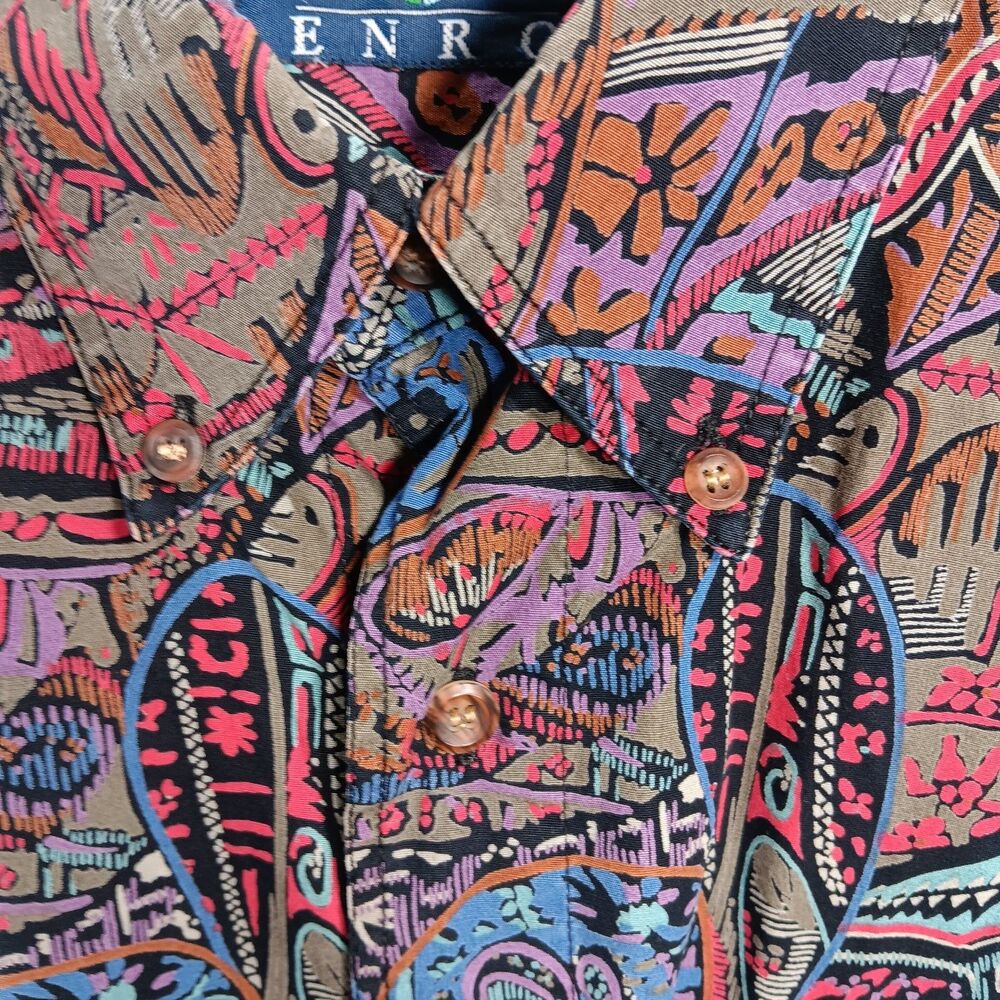 ENRO Shirt Mens 2XL Multicolor Paisley Print‎ Cotton Long Sleeve Button Down - Picture 5 of 16